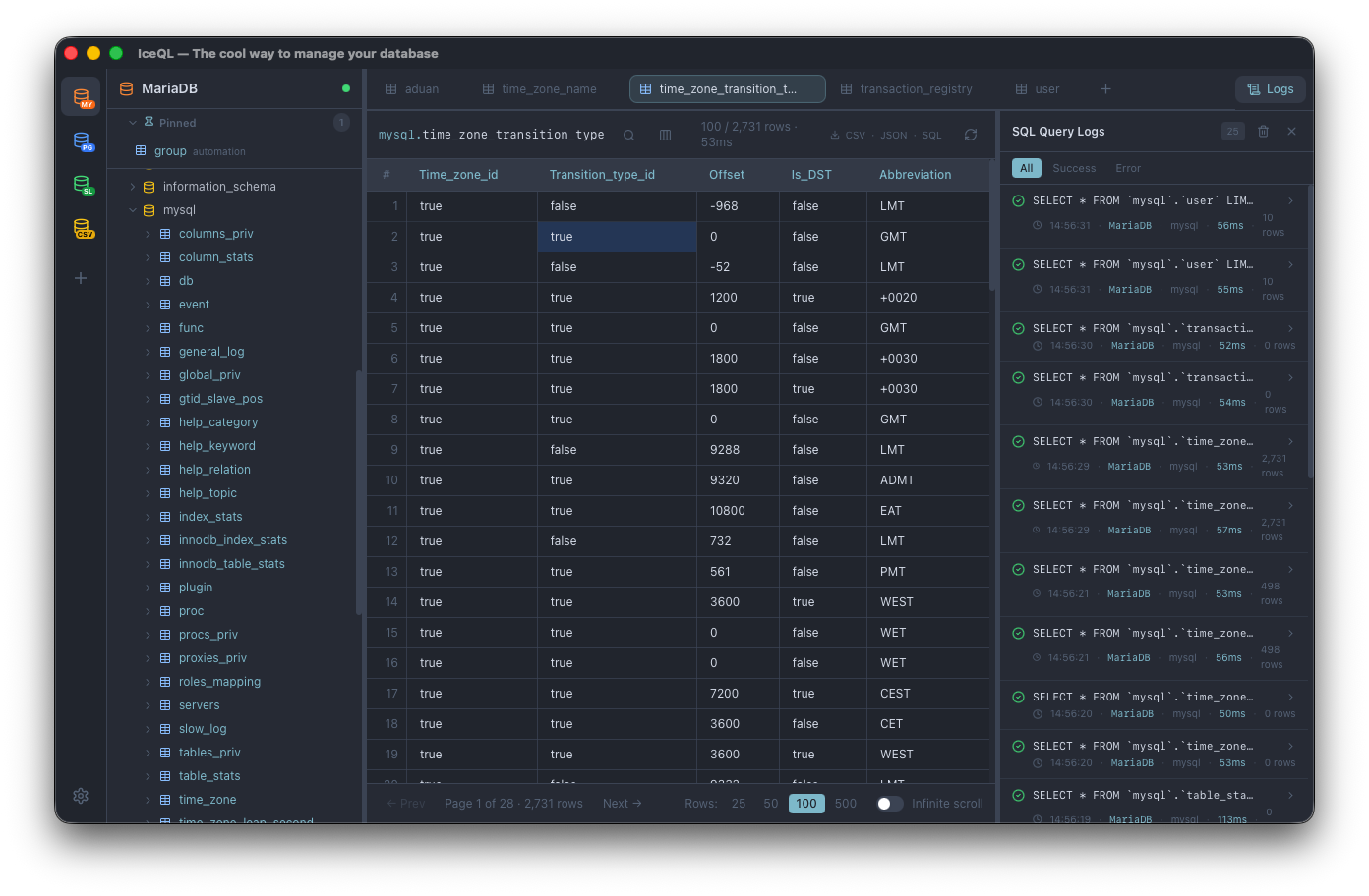 IceQL — Individual Tab per Datasource